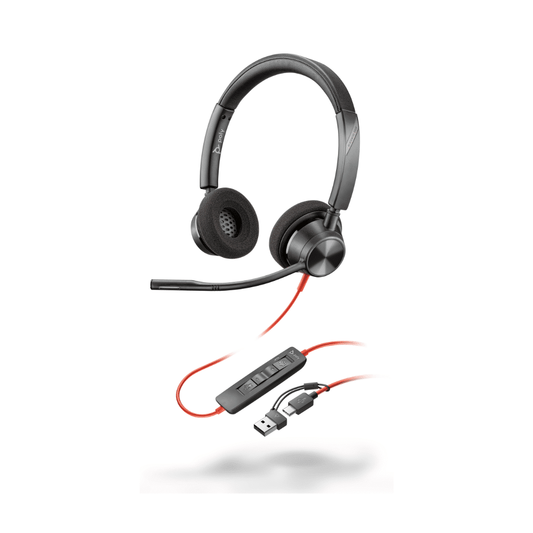 8X220AA Micro-casque Poly Blackwire 3320 stéréo USB-C certifié Microsoft Teams + adaptateur USB-C/A (8X220AA) – Image 1